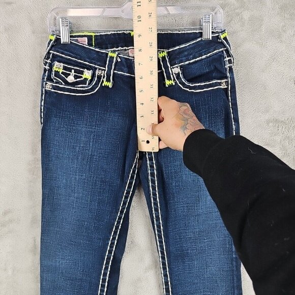 True Religion Jeans Womens 26 Billy Super T RARE Neon Rope Stitching Dark Blue - Picture 10 of 15